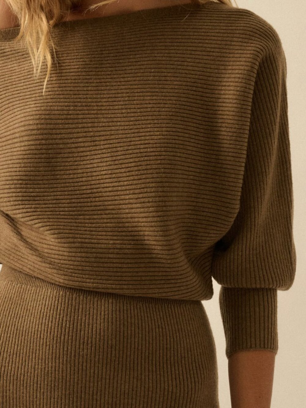 Off-the-Shoulder Ribbed Sweater Dress - Picture 2 of 5